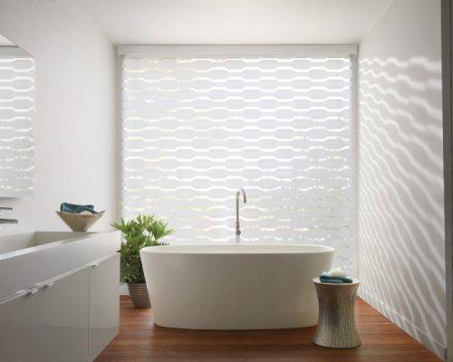 Designer Banded Shades with Evoke Glow in Bathroom
